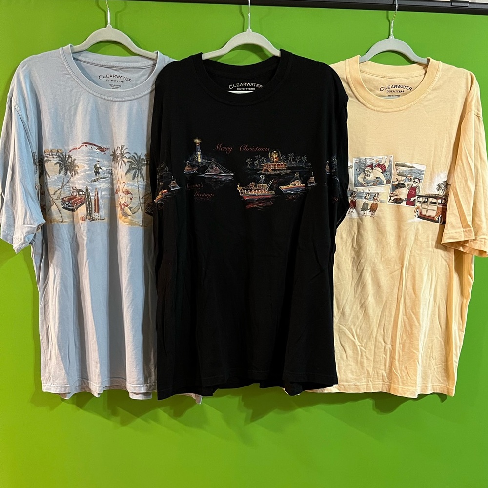 3 Clearwater Outfitters XXL Men Shirt T-shirt Tee Tropical Santa Christmas